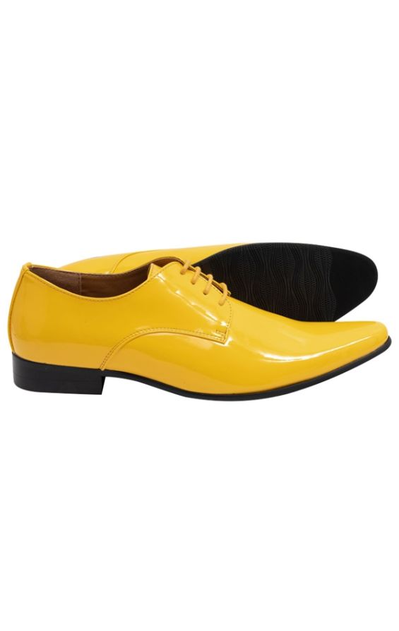 Dobell Yellow Patent Contemporary Tuxedo Shoes |