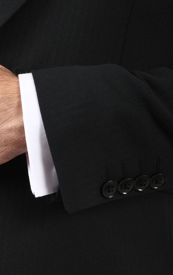 Dobell Black Wool Herringbone Morning Suit with Striped Pants
