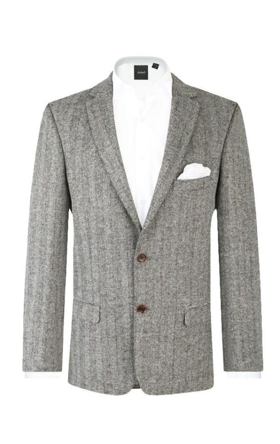 Dobell Light Grey Herringbone Tweed Jacket | Dobell