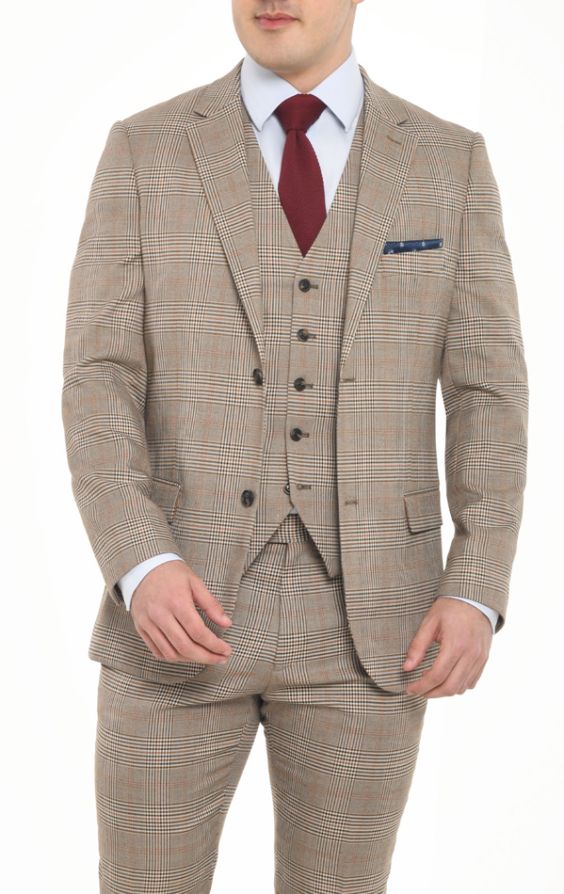 Dobell Brown Check 3 Piece Suit Dobell