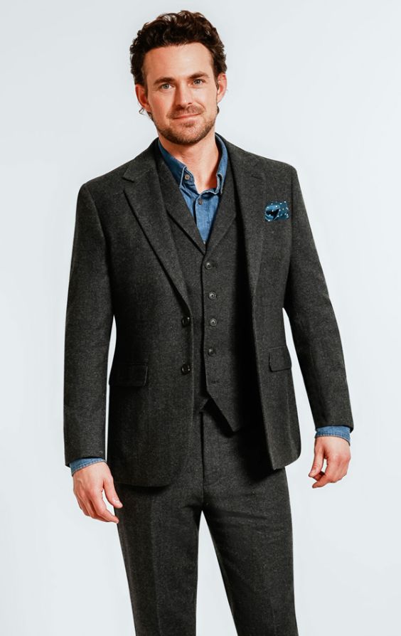 Dobell Grey Donegal Tweed 3 Piece Suit