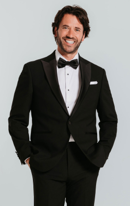 Black Slim-Fit Dinner Jacket with Peak Lapel