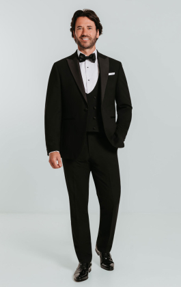 Black Slim-Fit 3 Piece Tuxedo with Peak Lapel