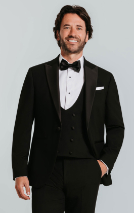 Black Slim-Fit 3 Piece Tuxedo with Peak Lapel