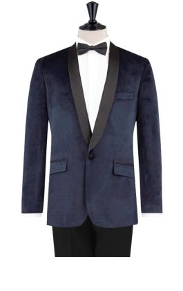 Dobell Navy Blue Slim Fit Velvet Jacket