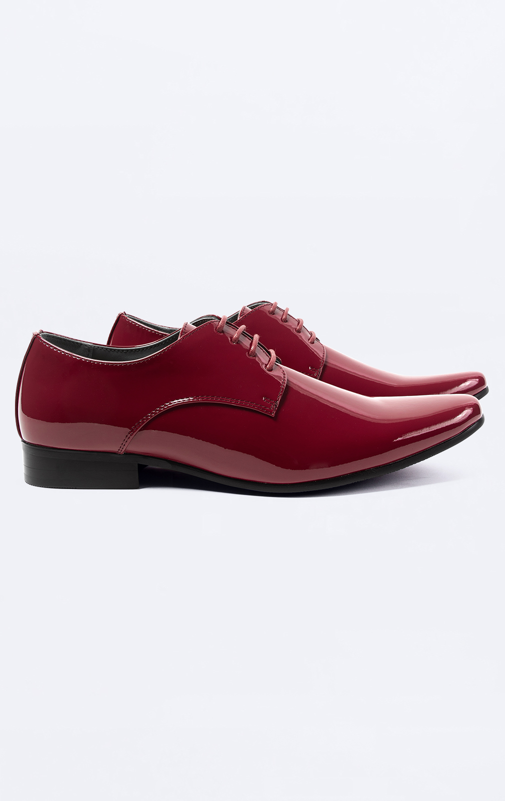 Burgundy Patent Contemporary Tuxedo Shoes | Dobell