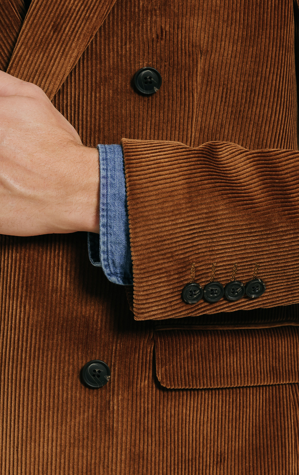 Double Breasted Mid Brown Corduroy Jacket | Dobell