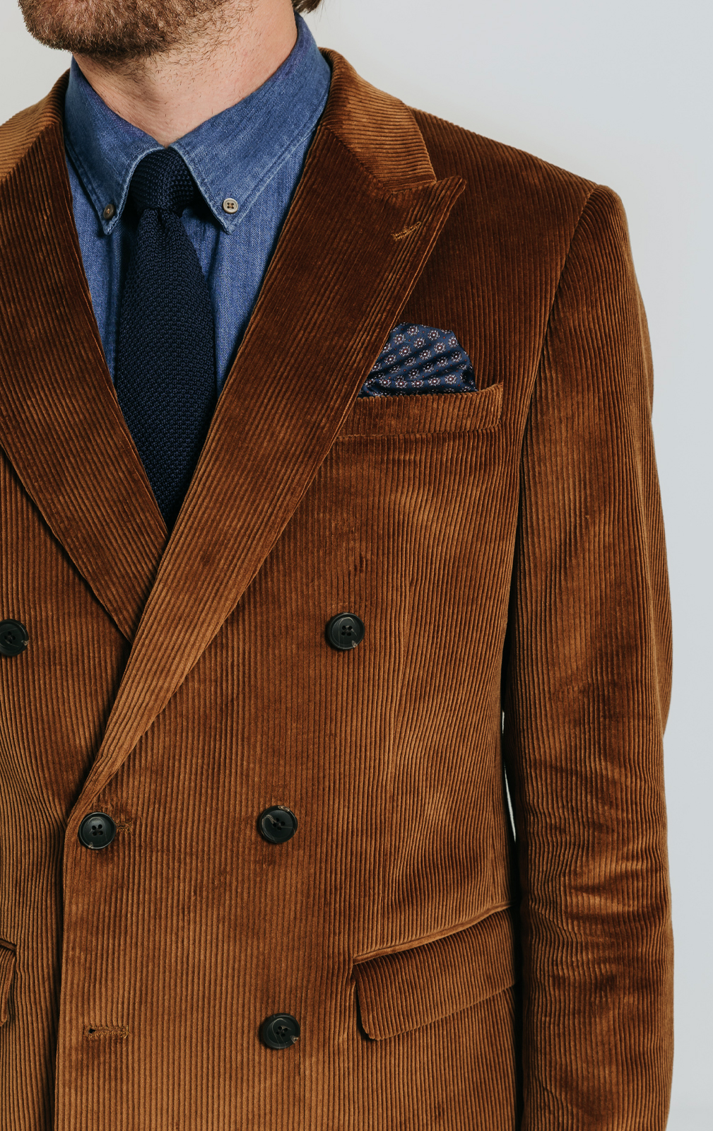 Double Breasted Mid Brown Corduroy Jacket | Dobell