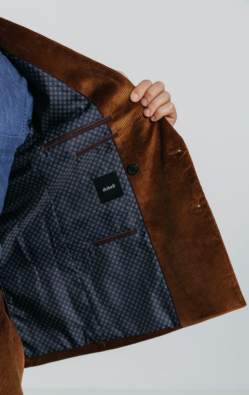 Double Breasted Mid Brown Corduroy Jacket | Dobell