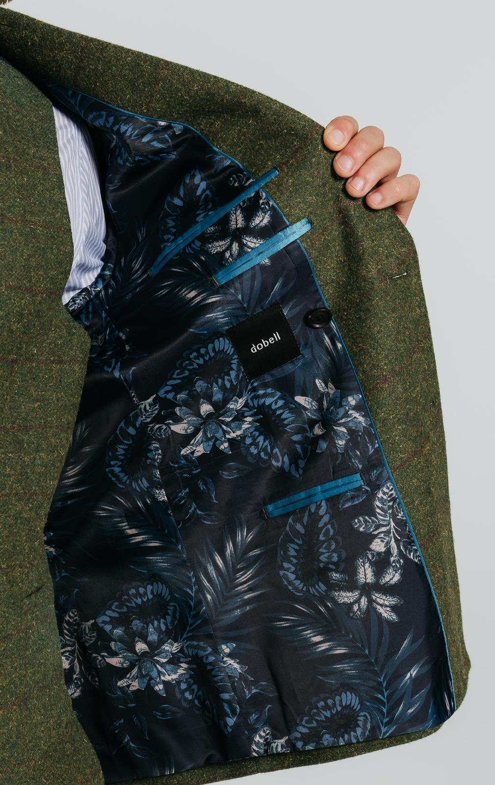 Double Breasted Green Windowpane Check Tweed Jacket | Dobell