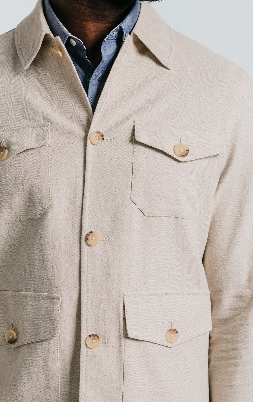Oatmeal Linen Herringbone Safari Jacket | Dobell