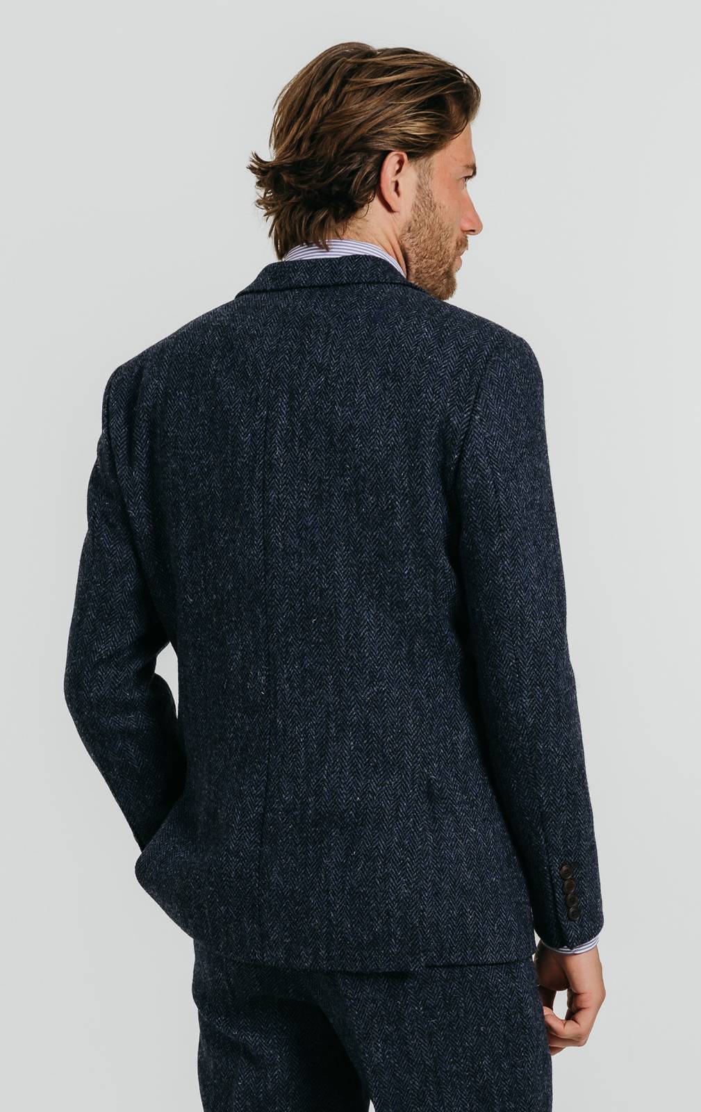 John Hanly Schal Irish Merino Kaschmir Dunkelblau Navy Herringbone