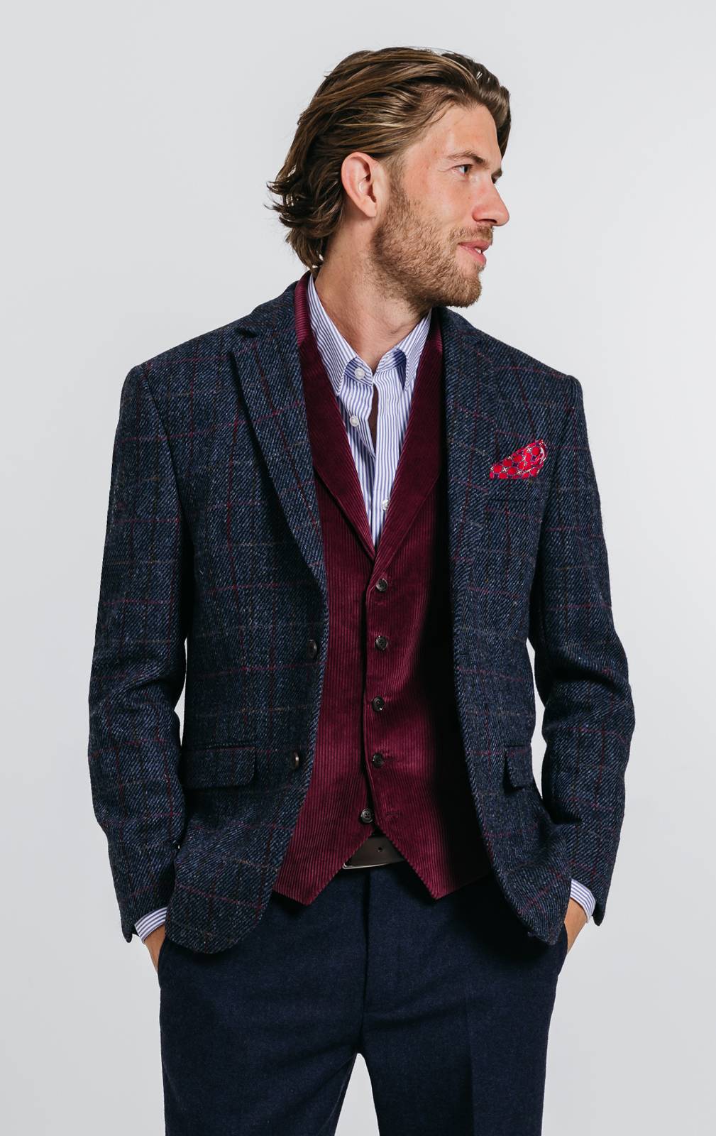 Harris Tweed of Scotland Dark Blue Windowpane Check Tweed Jacket