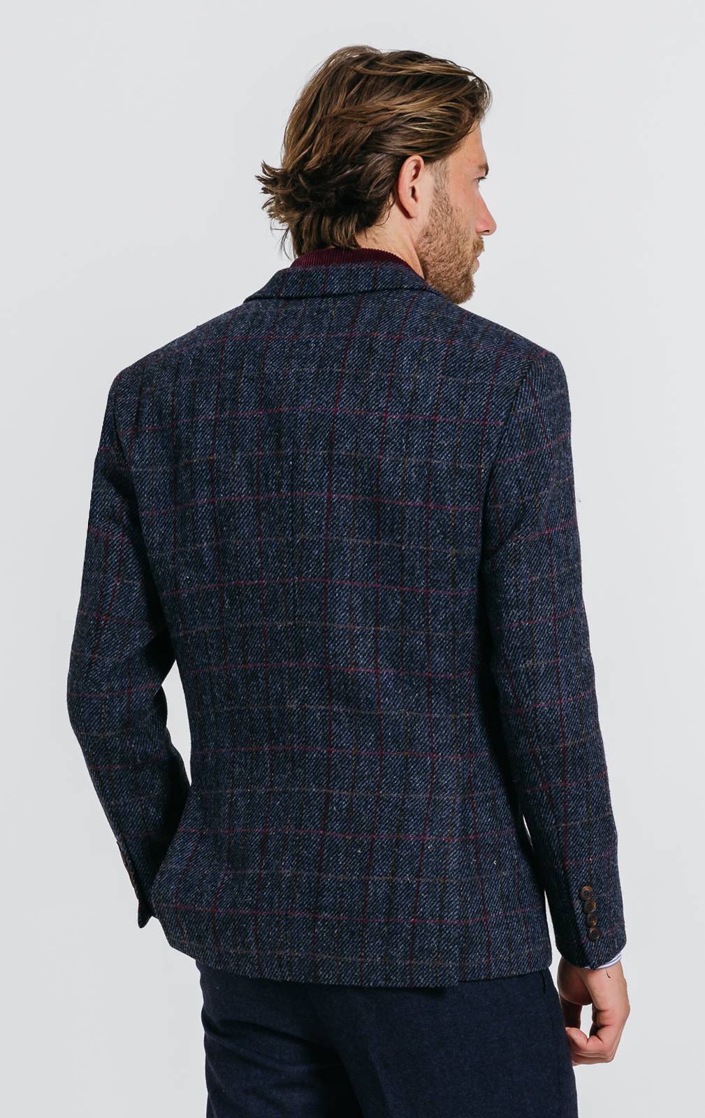 Harris Tweed of Scotland Dark Blue Windowpane Check Tweed Jacket