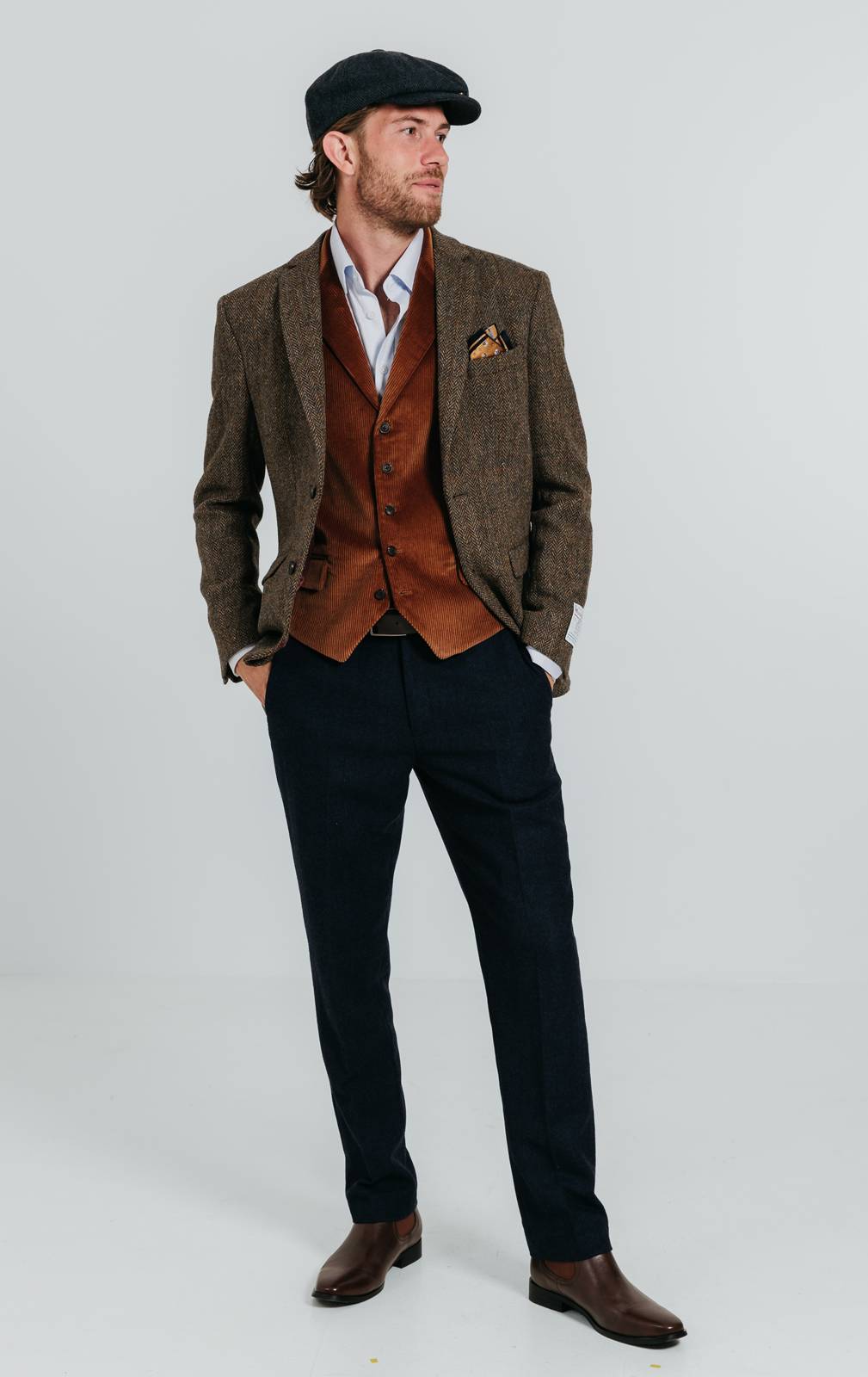 Harris Tweed of Scotland Green with Brown Overcheck Tweed Jacket