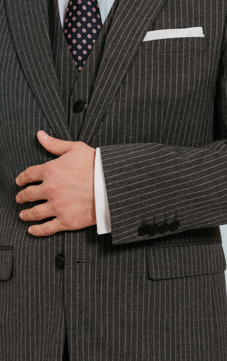 Charcoal Chalk Stripe Suit Jacket with Peak Lapel | Dobell