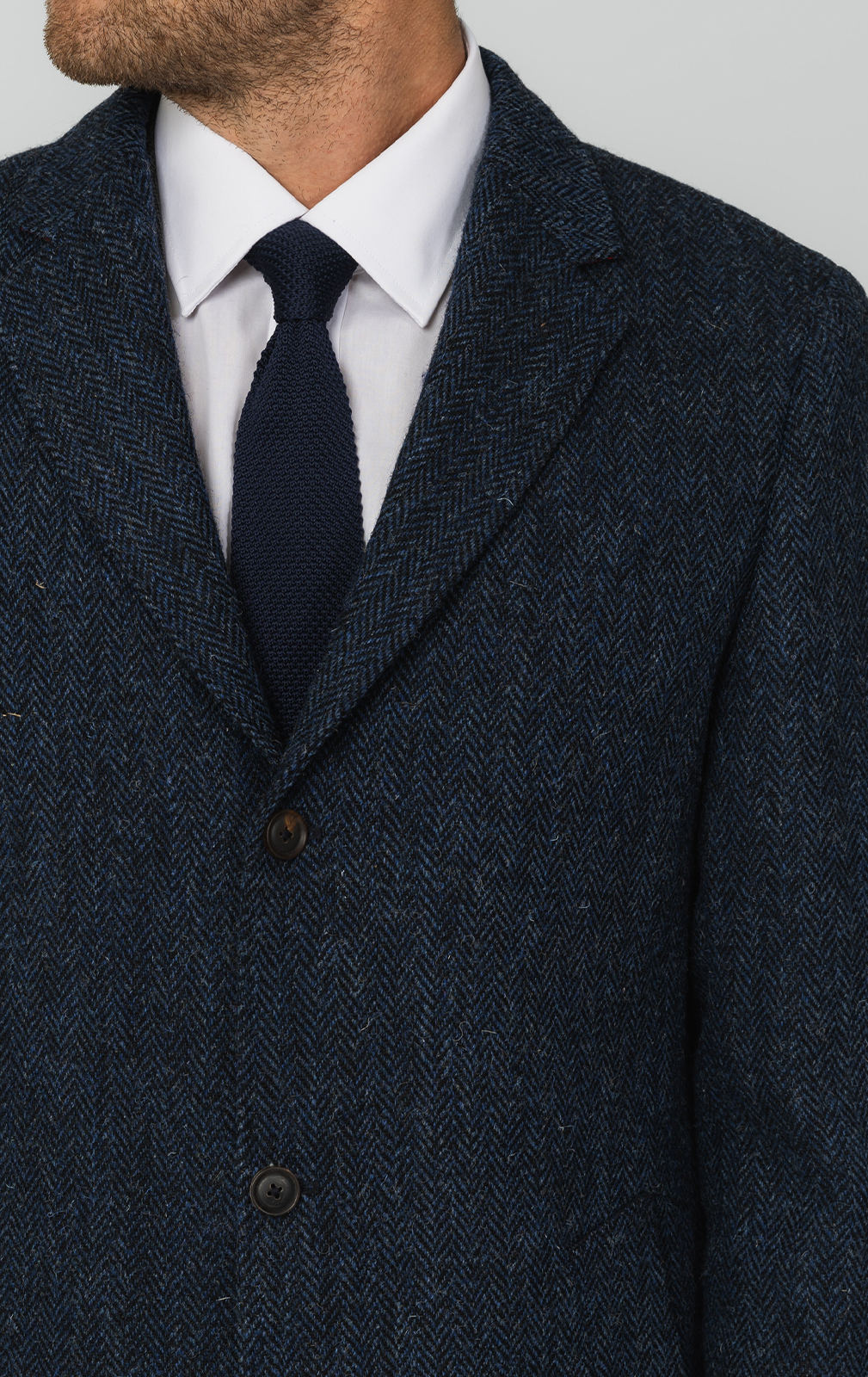 Harris Tweed of Scotland Blue Herringbone Tweed Overcoat | Dobell