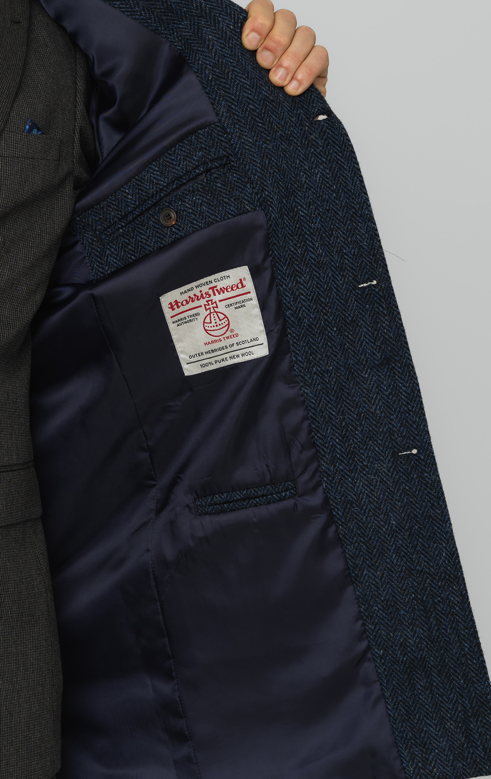 Harris Tweed of Scotland Blue Herringbone Tweed Overcoat | Dobell