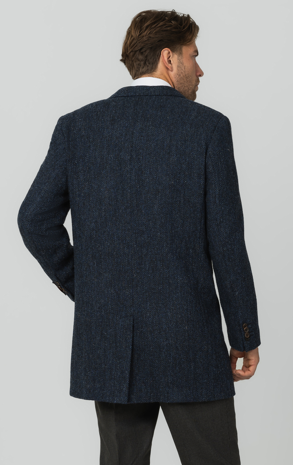 Harris Tweed of Scotland Blue Herringbone Tweed Overcoat | Dobell