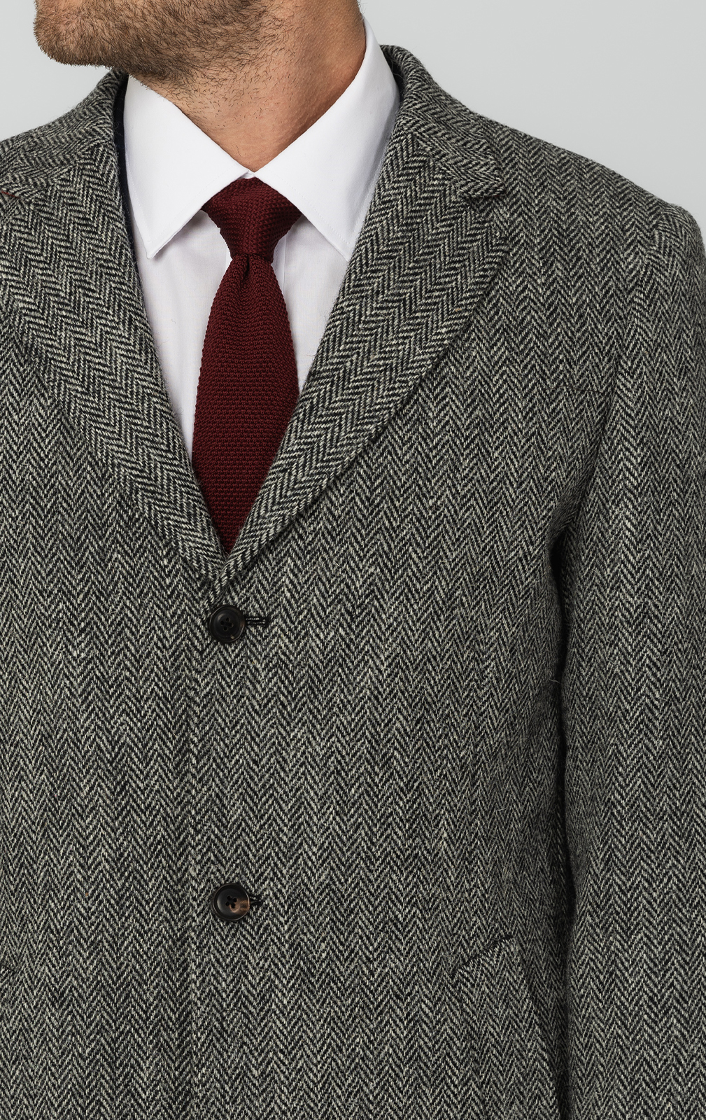 Harris Tweed of Scotland Gray Herringbone Tweed Overcoat