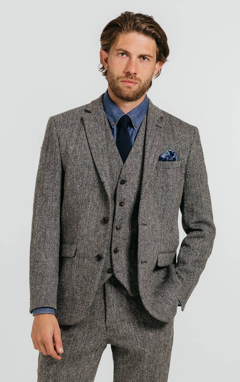 Harris Tweed of Scotland Grey Herringbone Suit | Dobell