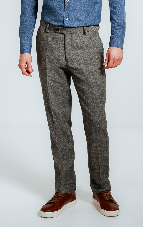 Dobell Light Grey Donegal Tweed Pants | Dobell