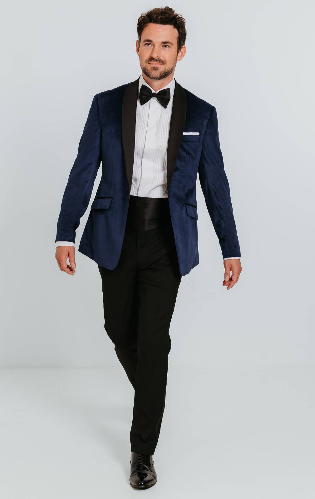 Navy Velvet Tuxedo with Black Pants