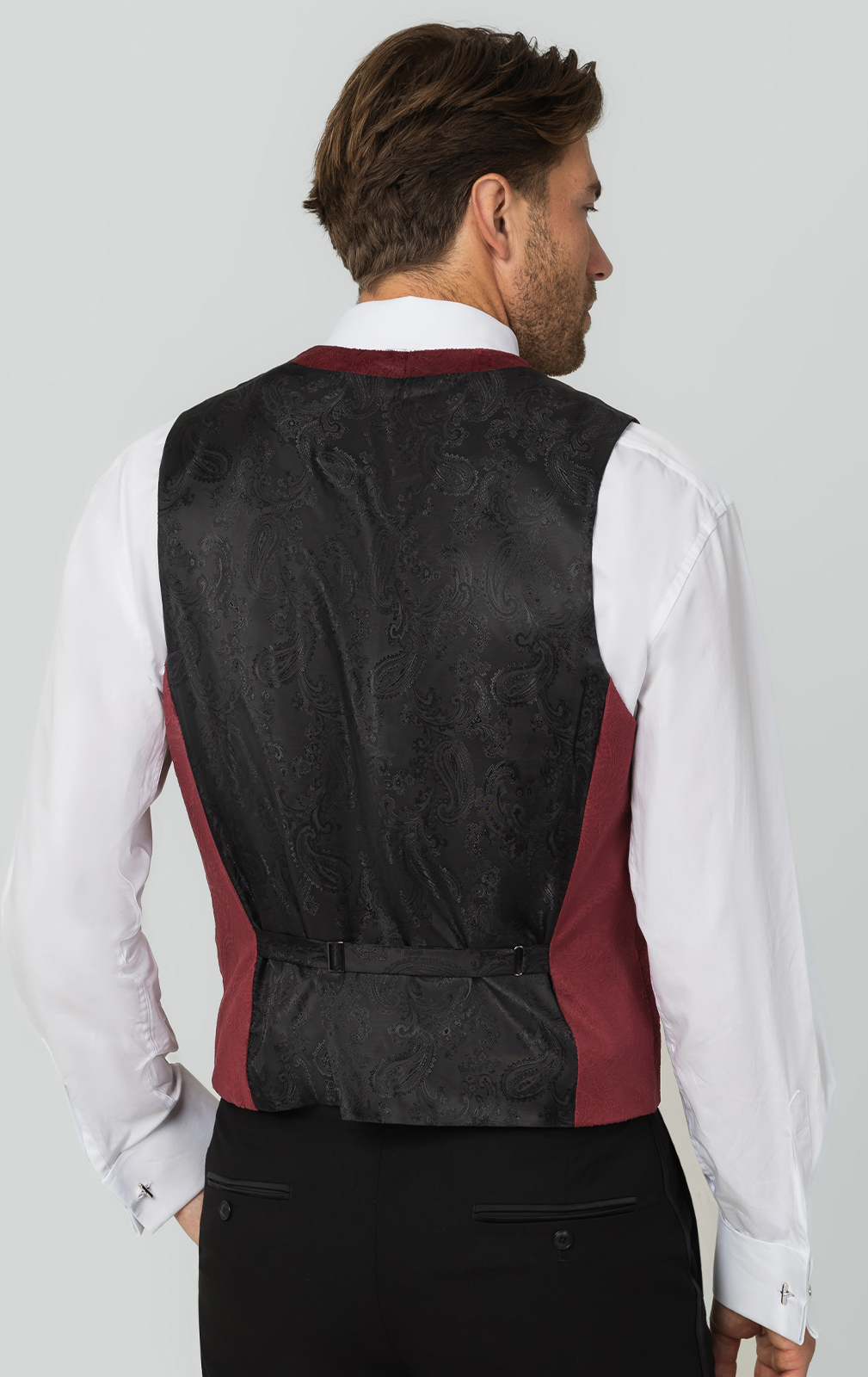 Dobell Burgundy Paisley Velvet Double Breasted Tuxedo Vest | Dobell