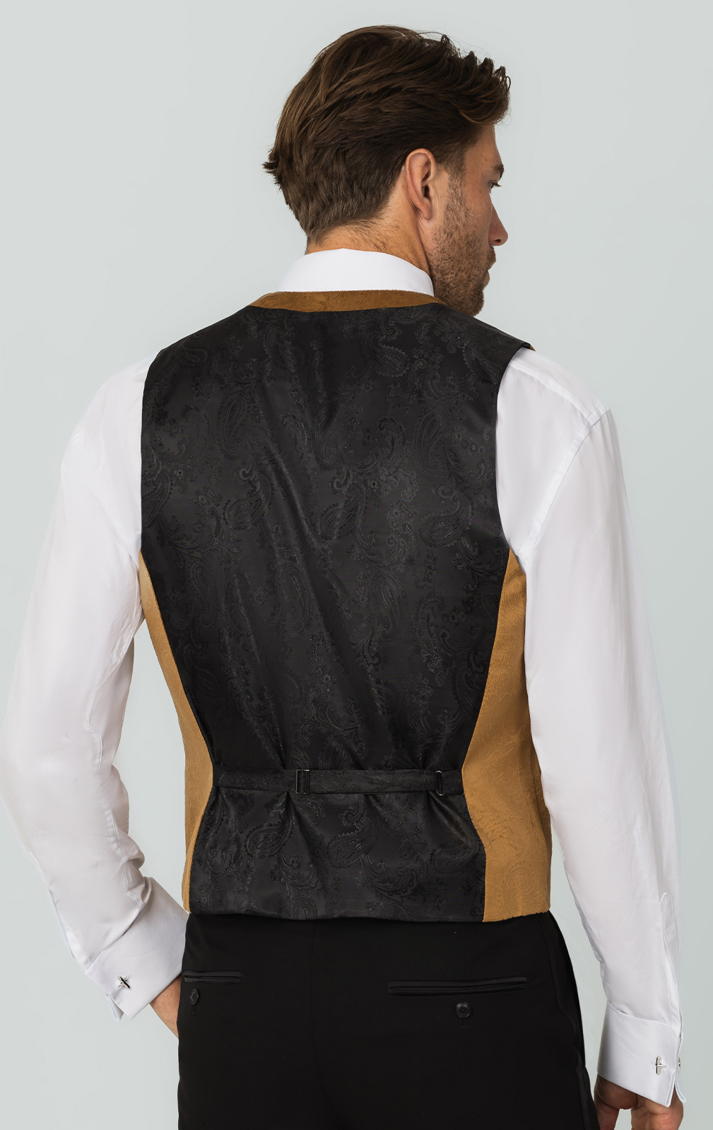Gold Paisley Velvet Double Breasted Tuxedo Vest | Dobell