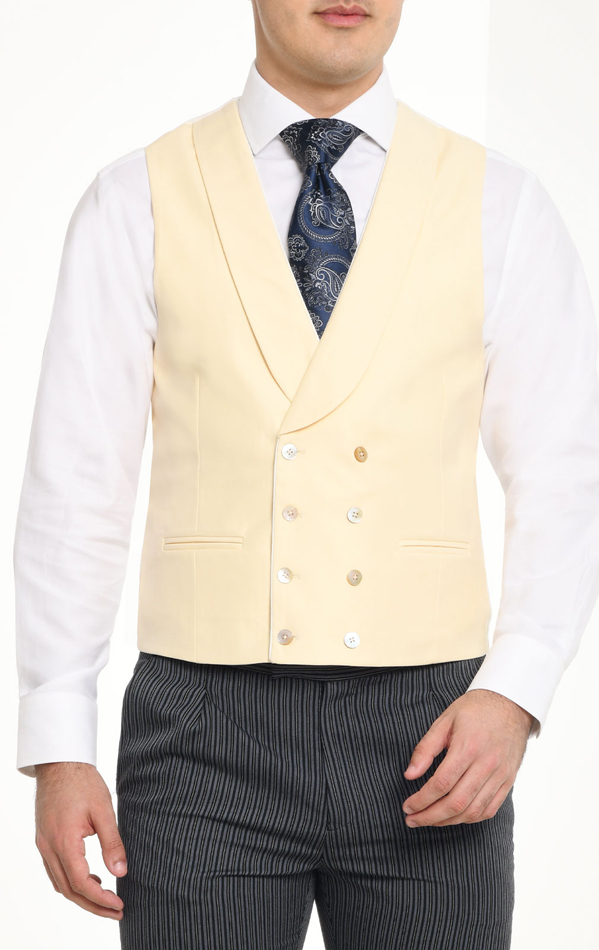 Yellow Twill Double Breasted Morning Suit Vest with Shawl Lapel