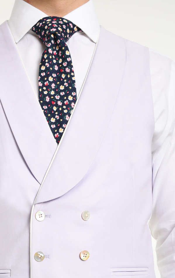 Lilac Twill Double Breasted Morning Suit Vest with Shawl Lapel