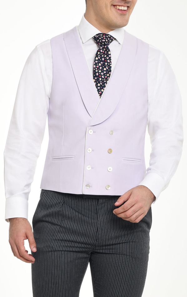 Lilac Twill Double Breasted Morning Suit Vest with Shawl Lapel
