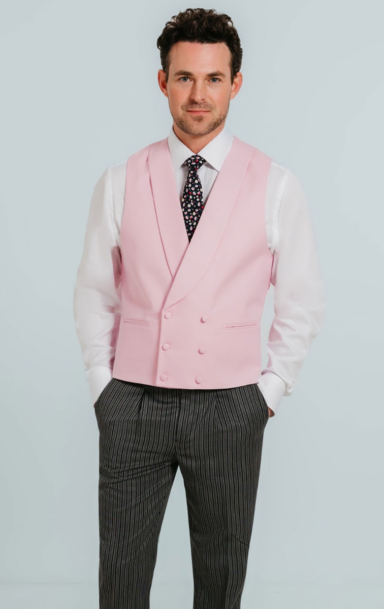 Pastel Pink Double Breasted Shawl Lapel Morning Suit Vest | Dobell