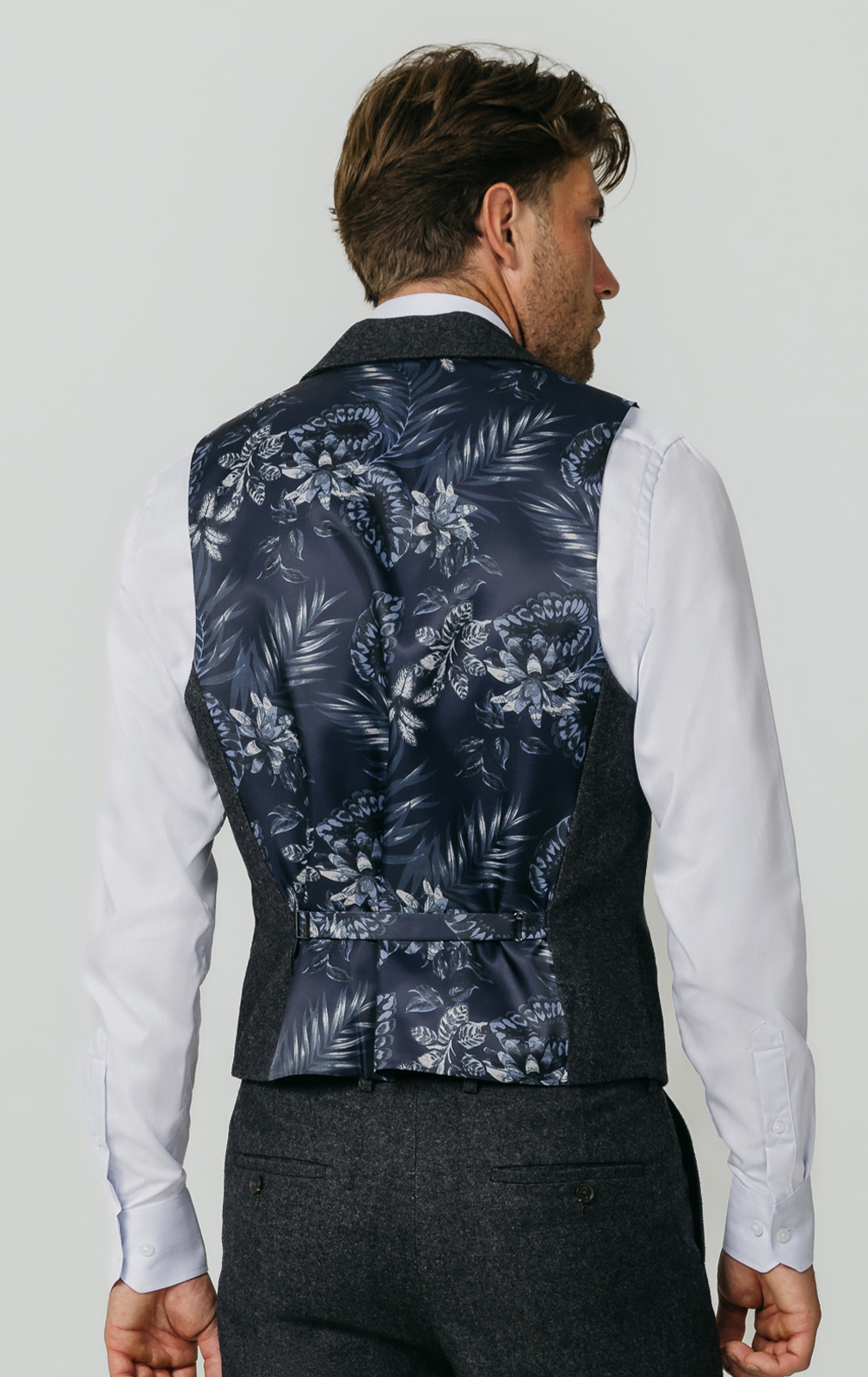 Dobell Grey Donegal Tweed Vest with Notch Lapel | Dobell