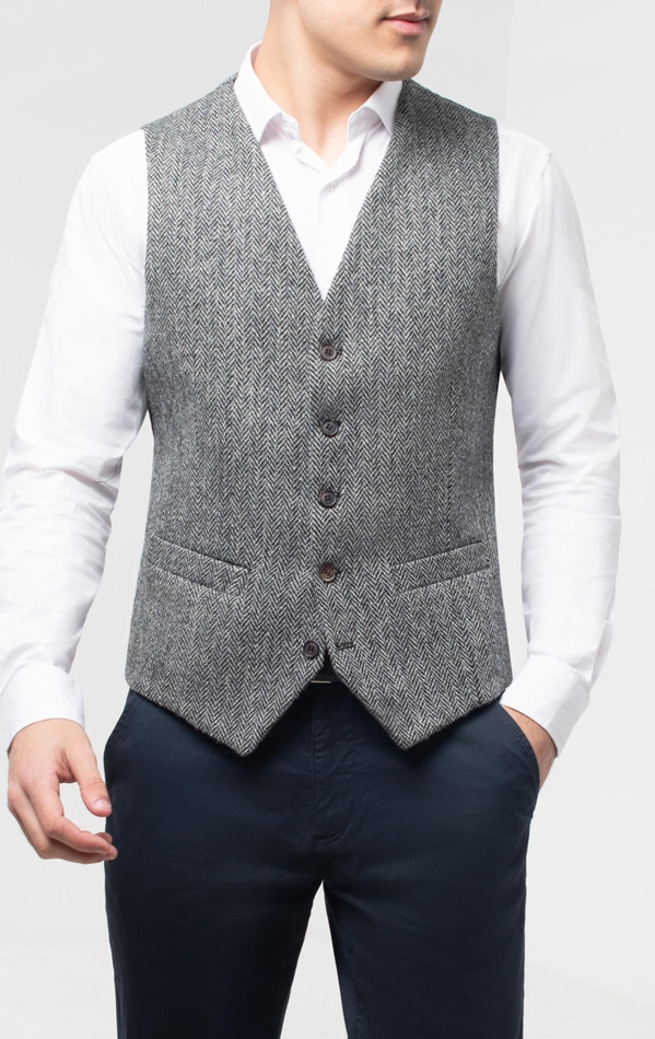 Harris Tweed Grey Herringbone Vest