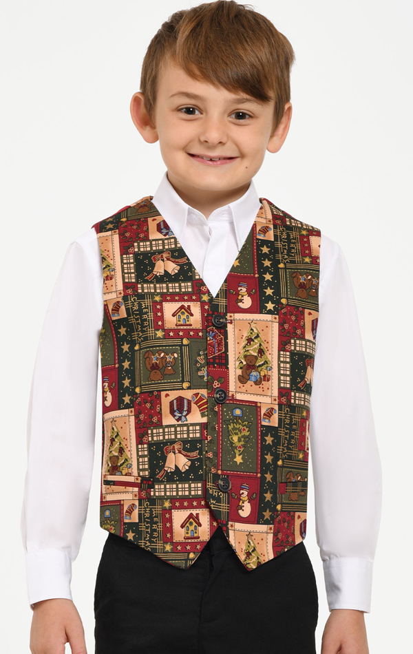 Dobell Boys Green Vintage Christmas Print Vest Dobell