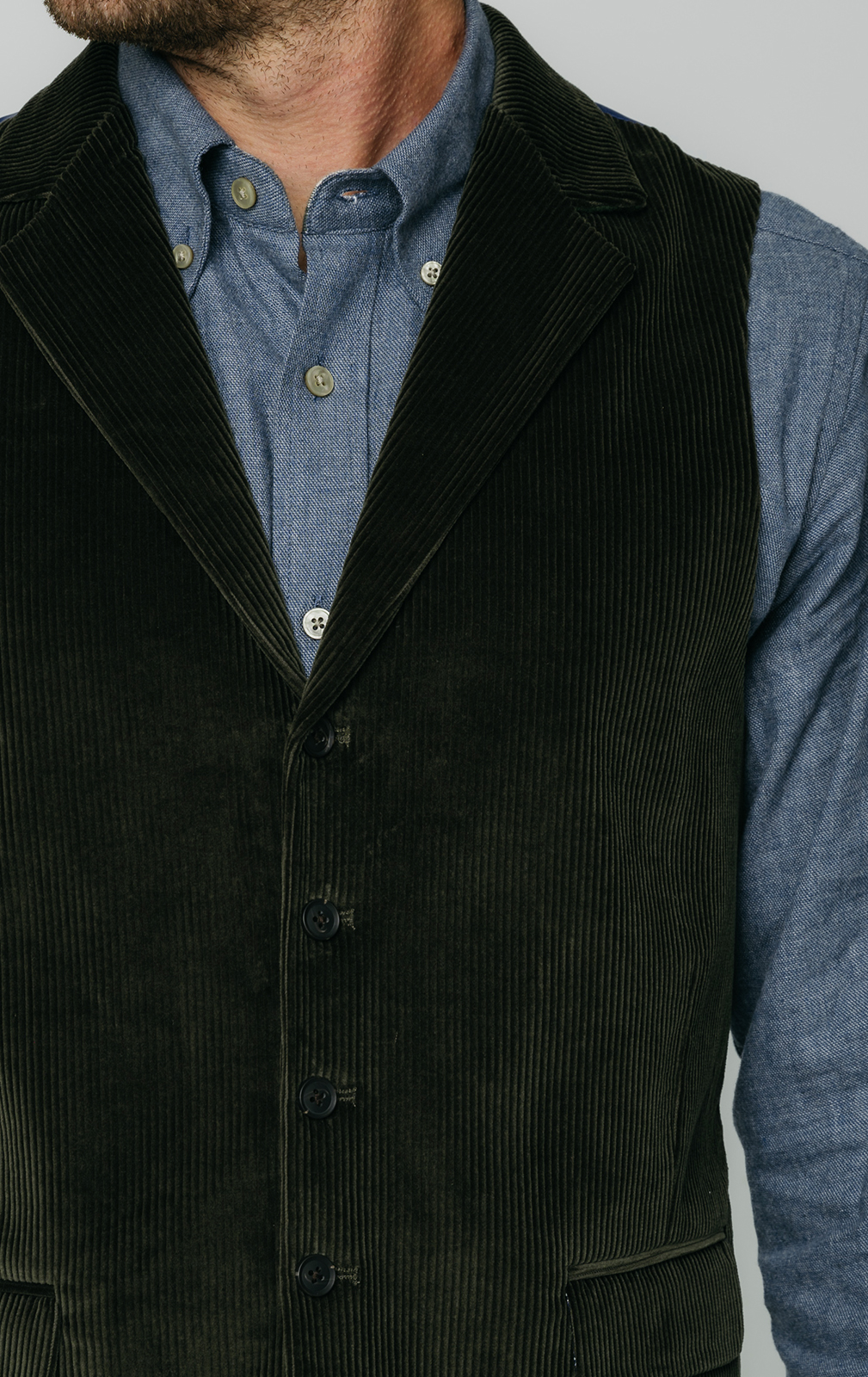 Dobell Green Corduroy Vest with Notch Lapel | Dobell