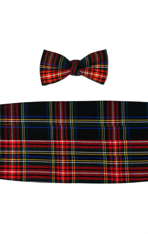 Navy Blue Tartan Cummerbund & Pre-Tied Bow Tie Set