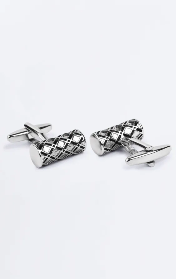 Silver Colored Diamond Pattern Bar Cufflinks - photo 1