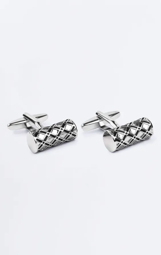 Silver Colored Diamond Pattern Bar Cufflinks