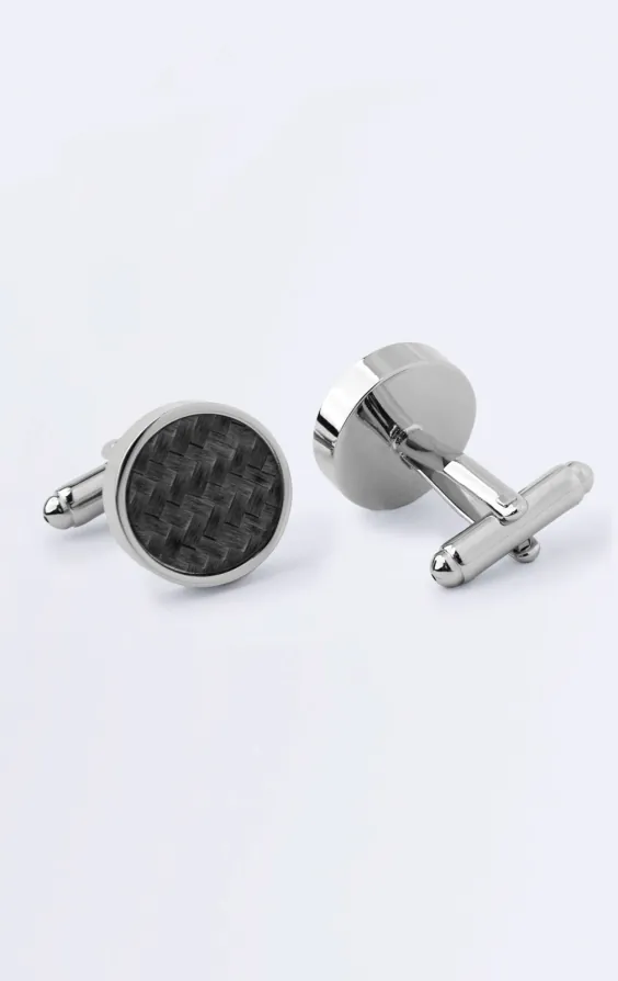 Gray and Silver Geometric Pattern Round Cufflinks - photo 1