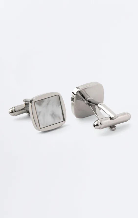 Silver Colored Square Cufflinks with Mother of Pearl Inset - photo 1 Silver Colored Square Cufflinks with Mother of Pearl Inset - photo 1