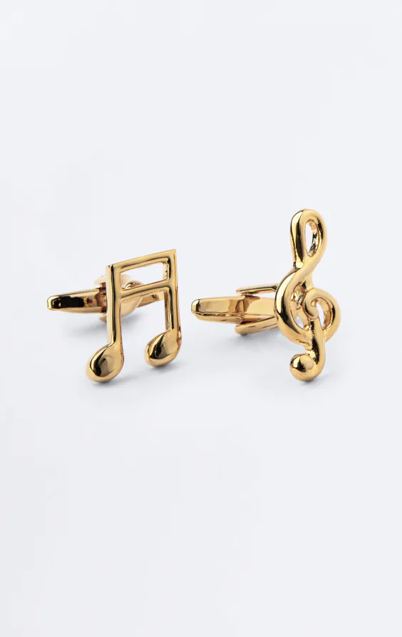 Gold Colored Treble Clef & Music Note Cufflinks Gold Colored Treble Clef & Music Note Cufflinks