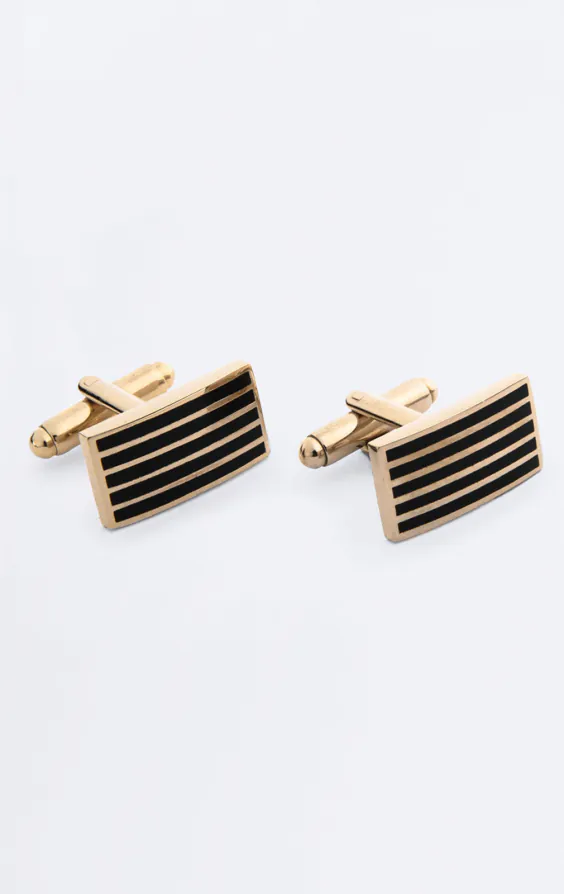 Gold and Black Colored Rectangle Cufflinks and Necktie Clip - photo 1 Gold and Black Colored Rectangle Cufflinks and Necktie Clip - photo 1