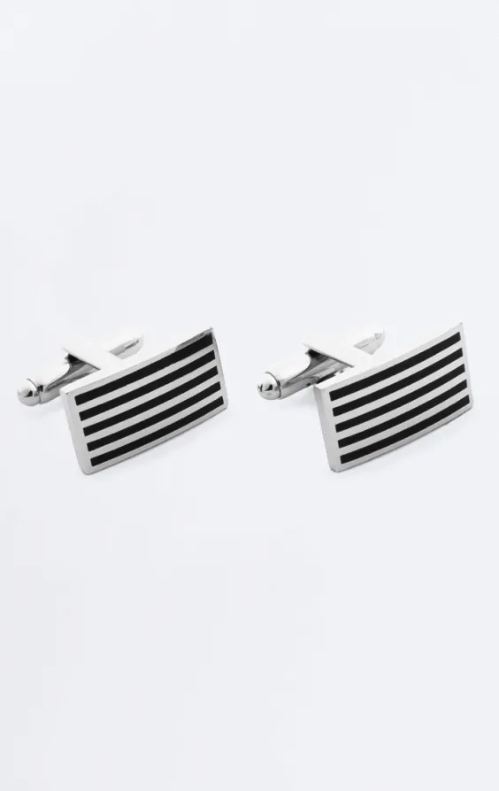 Silver and Black Colored Rectangle Cufflinks and Necktie Clip - photo 1 Silver and Black Colored Rectangle Cufflinks and Necktie Clip - photo 1