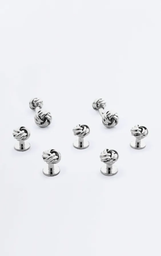 Silver Colored Knot Stud and Cufflink Set Silver Colored Knot Stud and Cufflink Set