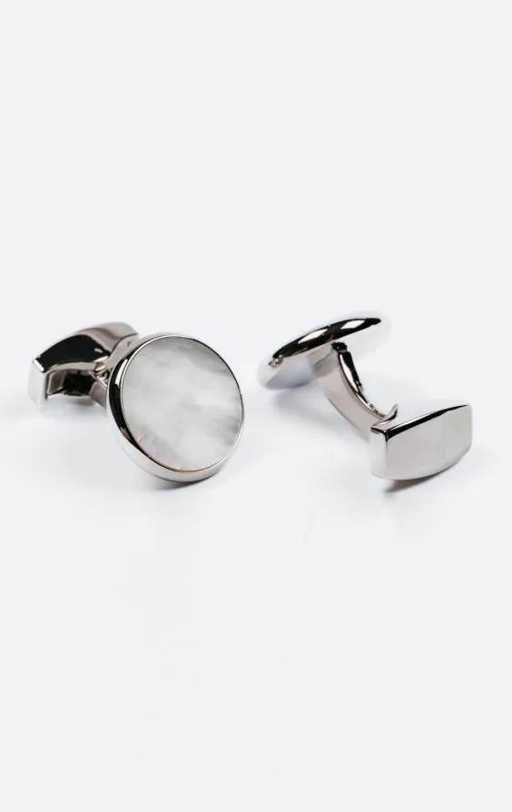 Silver Colored Mother of Pearl Circle Cufflinks - photo 1 Silver Colored Mother of Pearl Circle Cufflinks - photo 1