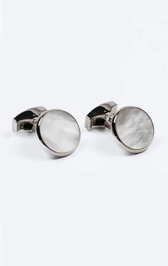 Silver Colored Mother of Pearl Circle Cufflinks Silver Colored Mother of Pearl Circle Cufflinks