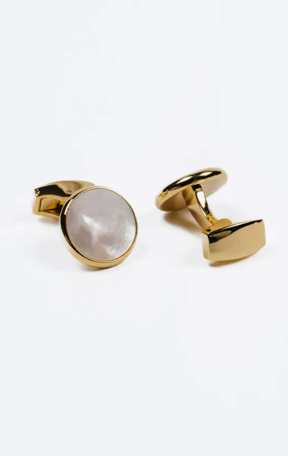 Gold Colored Mother of Pearl Circle Cufflinks - photo 1 Gold Colored Mother of Pearl Circle Cufflinks - photo 1