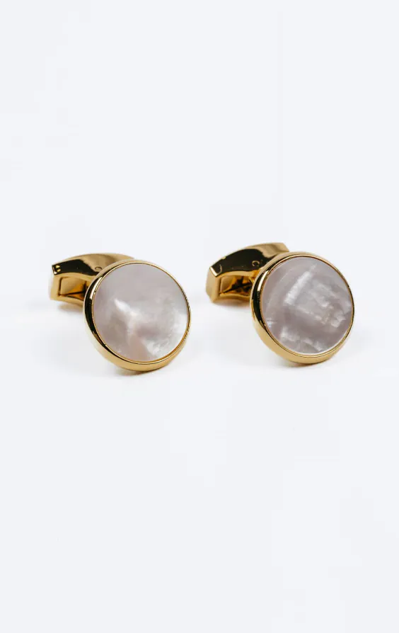 Gold Colored Mother of Pearl Circle Cufflinks Gold Colored Mother of Pearl Circle Cufflinks